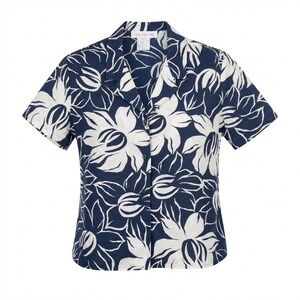 Jones New York 100% Silk Navy Floral Button Down Shirt Vintage Size 14
